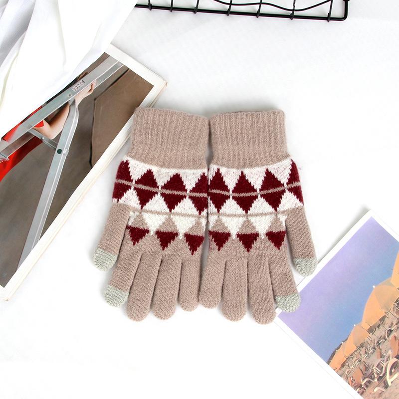 Square Touch Screen Gloves for Women Autumn and Winter Thickened and Cute Warm Yarn Korean Anti Cold Knitted Gloves
