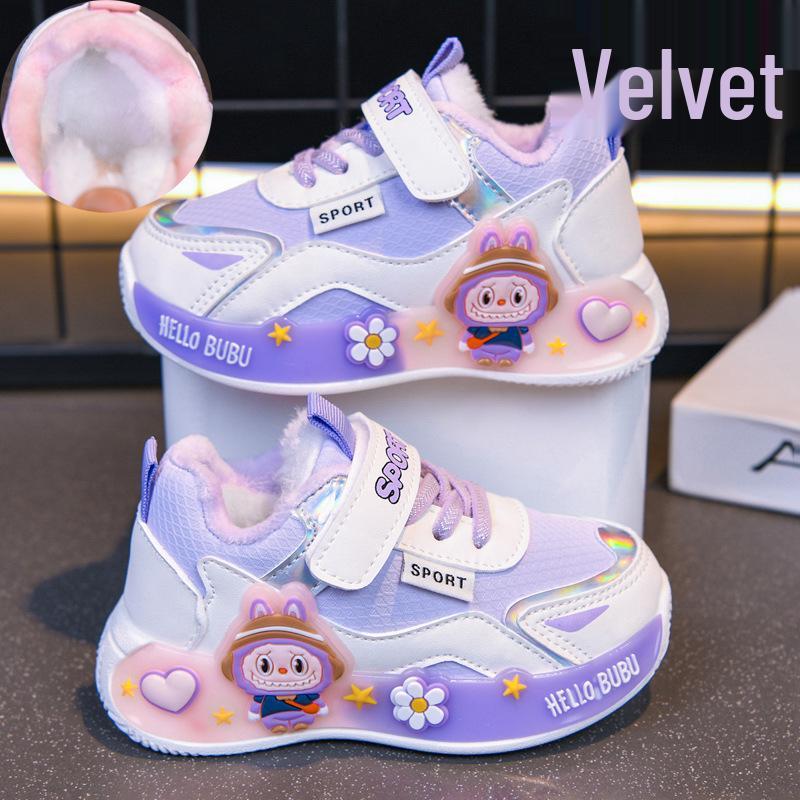 Kinder-Fleece-gefütterte Cartoon-Sportschuhe – Weiche Sohle, Bequeme Lauflernschuhe für Kleinkinder, Niedliche Freizeit-Sneaker für Mädchen.