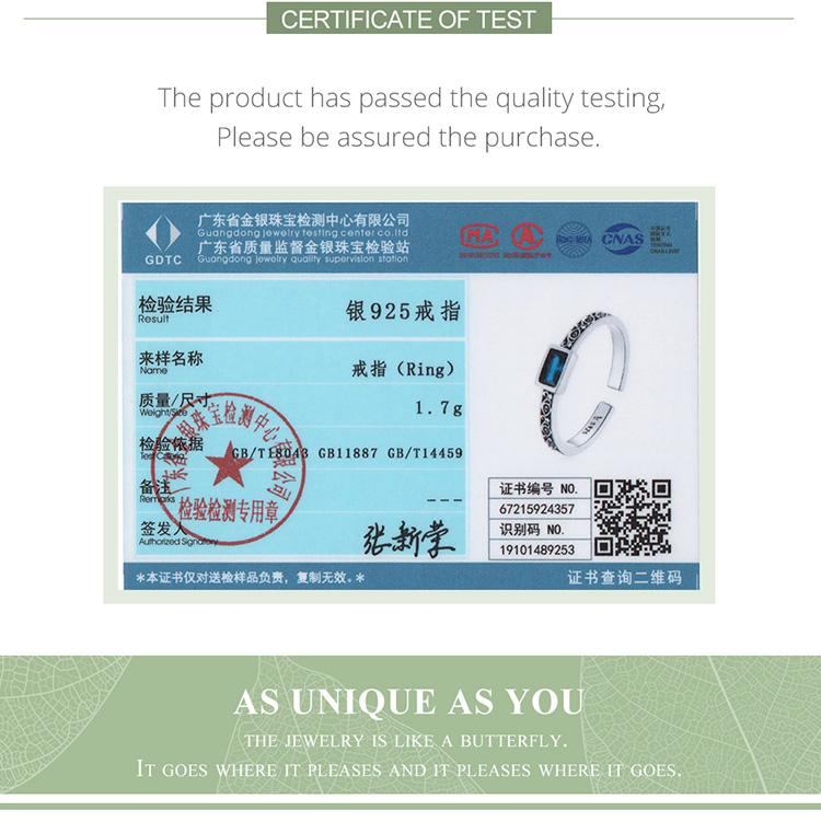 WOSTU 925 Sterling Silver Vintage Pattern & Rectangular Zirconium Ring for Women Adjustable Ring Fashion Jewelry