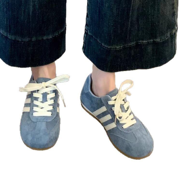 Retro Anti-velvet German Training Shoes with Laces, Comfortable and Lightweight Flat-bottomed Casual Shoes, Single Shoes, Small White Shoes,