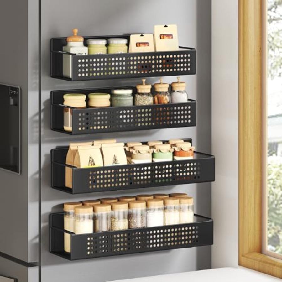 

SONGMICS Strong Magnetic Spice Rack for Refrigerator Set of 4 2 Large and 2 Small Kitchen Magnetic Shelves for Microwave Washin United States