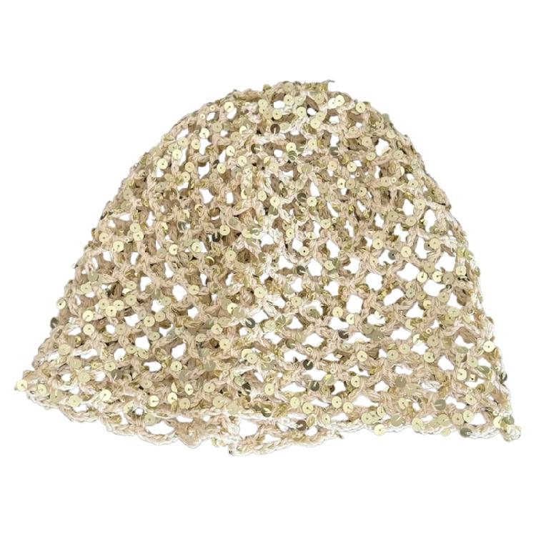 Reflective Sequined Hat Stackable Design Comfortable Pullover Hollowout Hat For Women Daily and Evening Party Photo Wear
