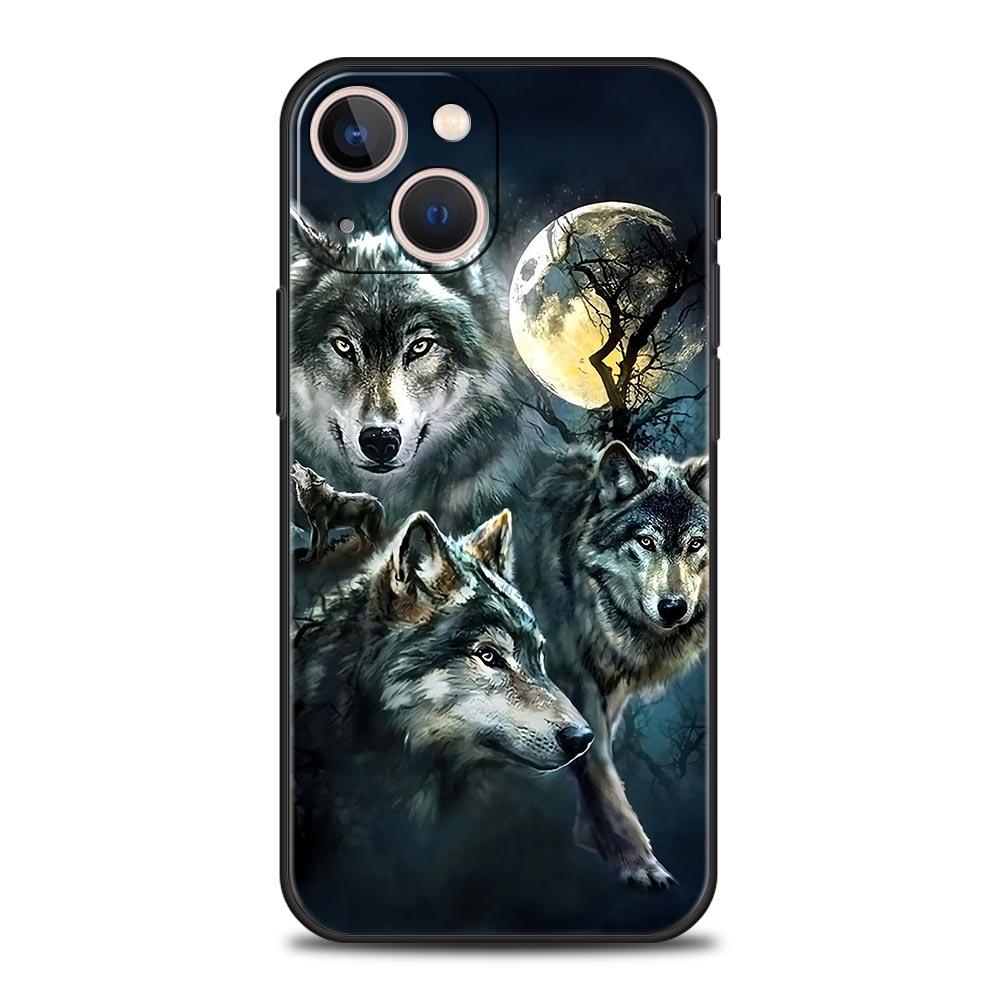 Phone Case Cover for iPhone 17 Pro Max 16 15 14 13 12 11 Pro Max Plus 17AIR Shockproof Soft TPU Shell Moon Roaring Wolf Fundas
