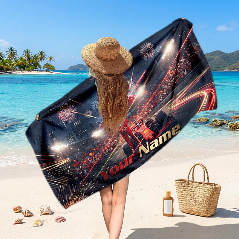 Lewis Hamilton Customized Name Text Beach Towel, Soft Absorbent Towel Beach Pool Travel Personal Gift