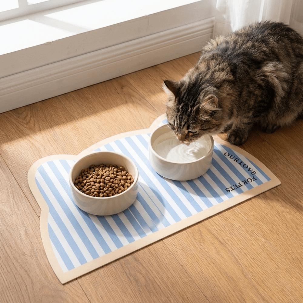 Leak-Proof Pet Placemat Anti Slip Cat Bowl Mat Cat Head Shaped Pet Meal Mat Multi-Pet Household