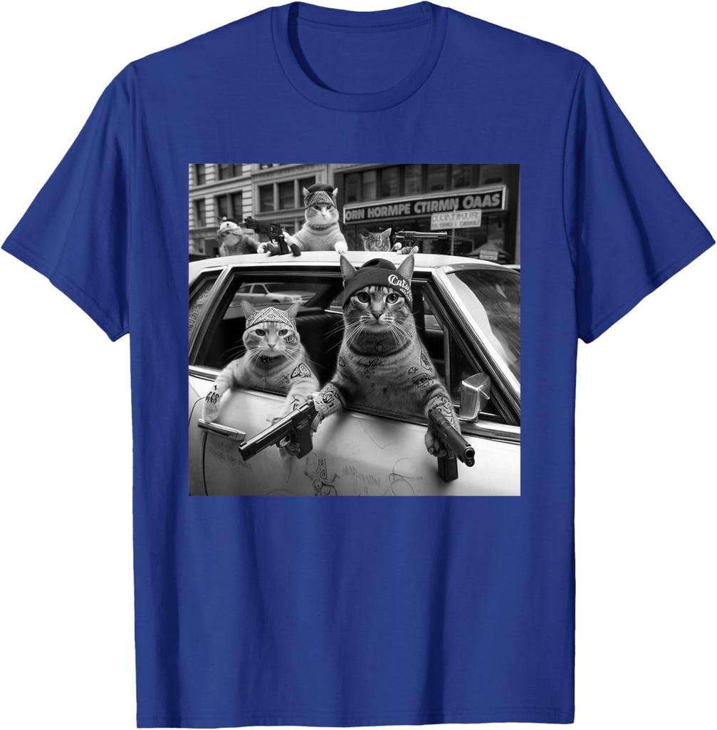 Print Gangster Cats Graphic Tee Men's Funny Street Style Oversized T-Shirt Casual Daily Print Round Neck