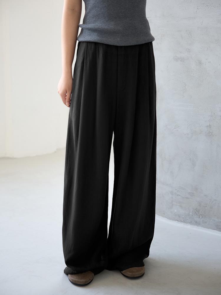 Women's Autumn Wide-Leg Commuting Pants - Tencel Linen, Pleated, Slimming, Versatile, High-End Drape