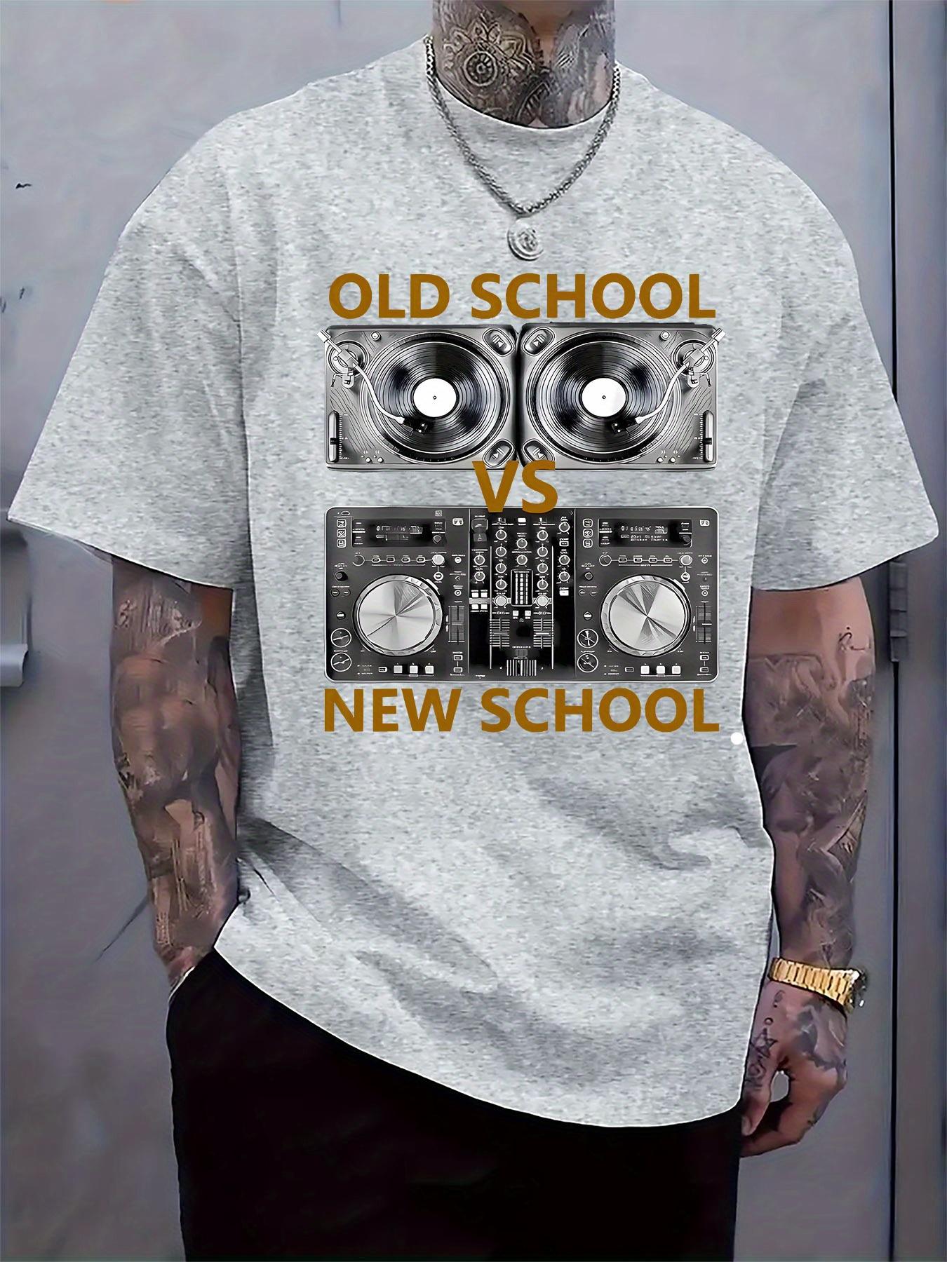 Casual Crew Neck Tshirt with Old vs New School DJ Equipme... L