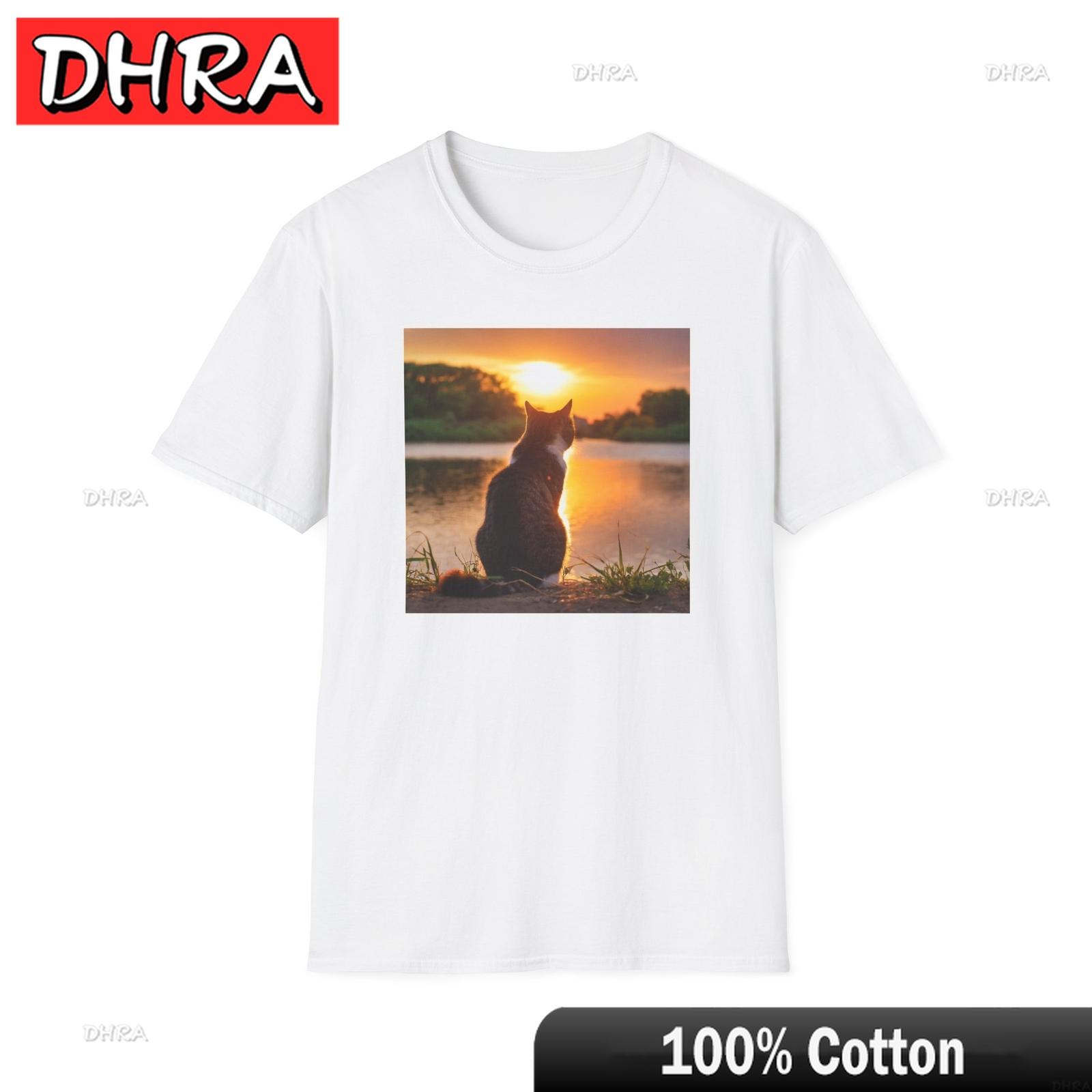 Sunset Cat Unisex Softstyle TShirt Cat Lover Gift Relaxed Fit Tee Nature Artistic Creative Graphic Tee Comfy Abstract Clothing S