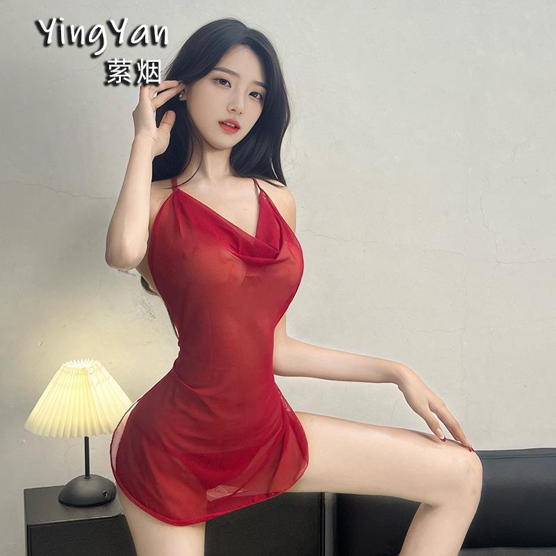 Sex underwear new high-end pajamas sexy pure wind ice silk mesh nightdress hot perspective suspender uniform