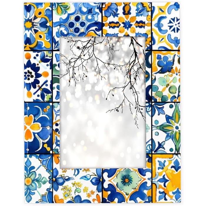 Troditional Spanish Tile Pattern 4x6 Picture Frame, Display Photos 3.5x5.5 without Mat, Elegant Picture Frames Collage Wall Home Gallery Decor 4x6 Picture Frame