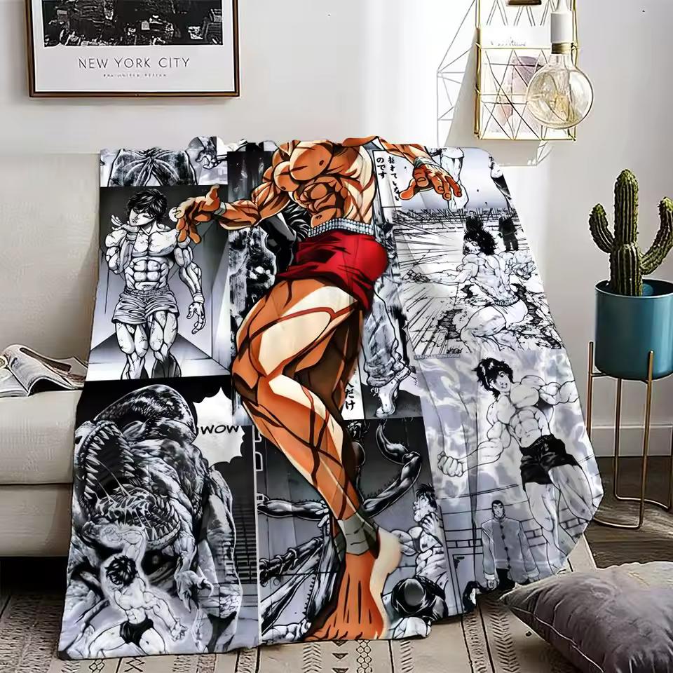 Hanma Baki Throw Lightweight 240g Flannel Blanket Soft Skin-friendly for Summer Cooling