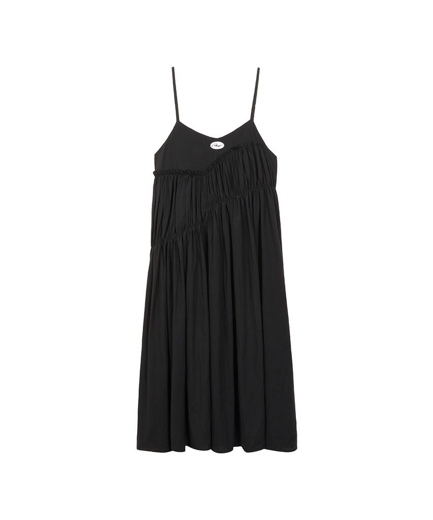 Canvas Smurf Diagonal Shirred Sleeveless Long Dress (3 Colors)