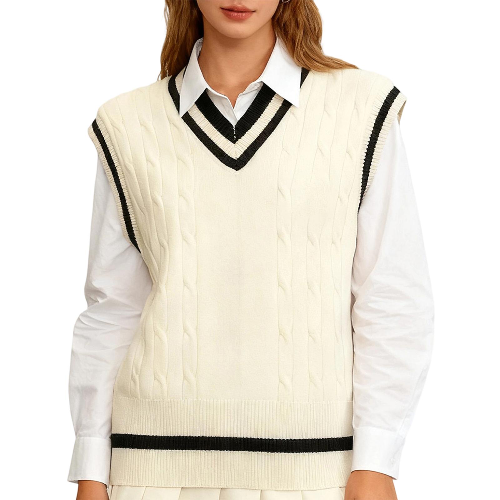 

Женская повседневная пуловерная рубашка с v-образным вырезом, цветной свитер без рукавов, жилет L бежевый