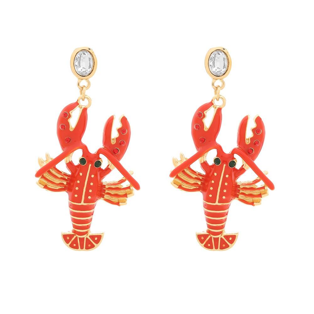 Rhinestone Enamel Stud Earrings Creative Bohemian Dangle Earring Cute Lobster Earrings  Holiday