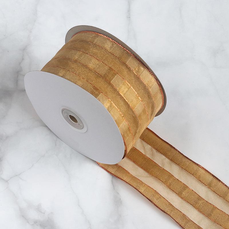 DIY Dekorativ Romantisk och Mysig Trådkant Manschett Julband Paketdekoration 6,5 cm Bred Rött, Grönt och Guld Band Julgran Krans Rosetter