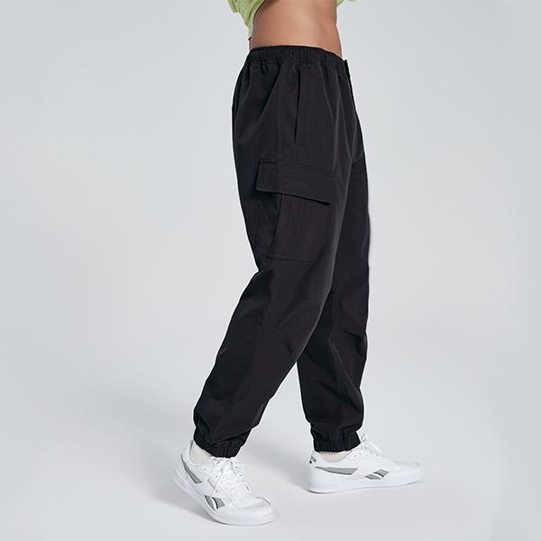 Reebok Solid Color Outdoor Casual Sports Elastic Cuffed Cargo Pants Unisex Pants Black 24SRM601UGH0