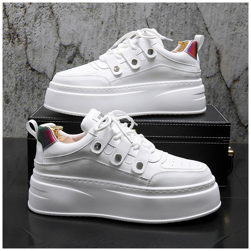 

Новые роскошные дизайнерские мужские туфли Rivet On White Black на толстой платформе с заклепками, рок-панк, спортивные кроссовки для ходьбы Zapatos Hombre 38