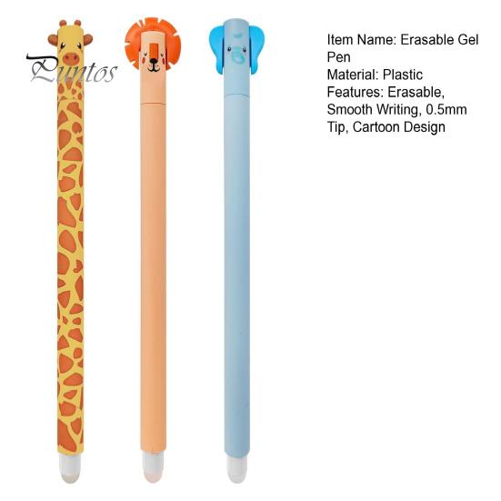 Smooth Writing Instrument 3 Pcs Erasable Gel Pens Cartoon Animal Rollerball 0.5mm Ink Pen Black Refillable for Girls Boys Office School Supplies