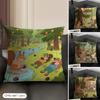 Cute Squirrel Cushion Cover Natural Linen Organic Fabric Double-Sided Printing Sofa Home Decor Gift Pillow Case