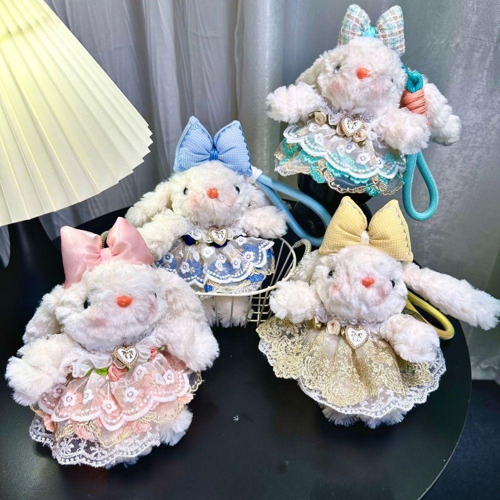 Bow Plush Rabbit Keychain Western Highland Dog Drooping Ear Rabbit Pendant  Unisex