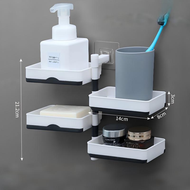 Non Drilling Soap Rack Wall Mounted Multi-Layer Soap Box Storage Rack Rotatable Wall Mounted Soap Holder With Self Draining