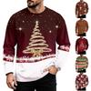 Men's Big Size Loose Fit Long Sleeve Neck T-Shirt with Christmas Print for Winter