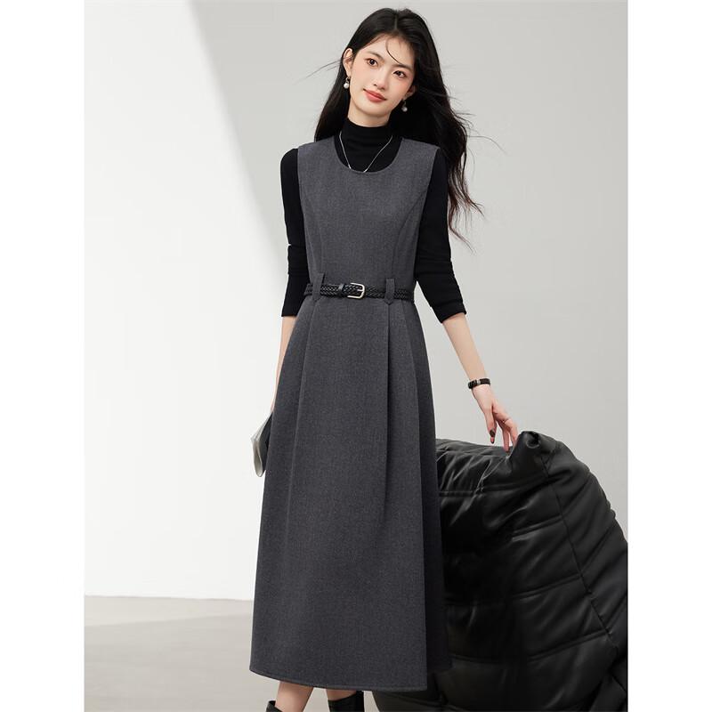 XinFeiYu Elegant Commuter Woolen Vest Dress Two-Piece Set