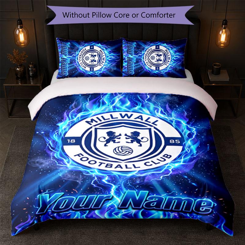 Millwall Custom Name Text Bedding Set 1 Duvet Cover+2 Pillowcases Soccer Logo Personalized Gift For Special Occasion Bedroom Decor