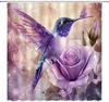 Hummingbird Floral Fantasy Shower Curtain Purple Spring Floral Bird Butterfly Rose Flowers Charming Elegant Women Girl Bathroom