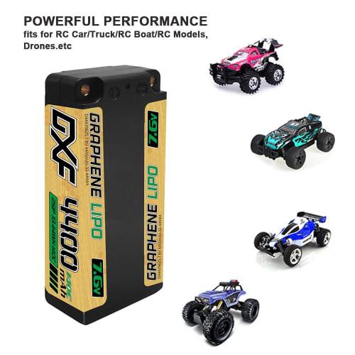 DXF Short LiPo Battery, 2S, 7.6V, 140C, 4400mAh, LCG Hard Case, RC Battery, Japanese-Korean Lithium Polymer Material, 5mm, with Plug, for RC Cars, Tru