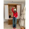 Christmas Red Fake Two-piece Bottoming Knitted Cardigan Long-sleeved Women's Autumn and Winter with Sweet Babes Stacked On Crew Neck Jacket 