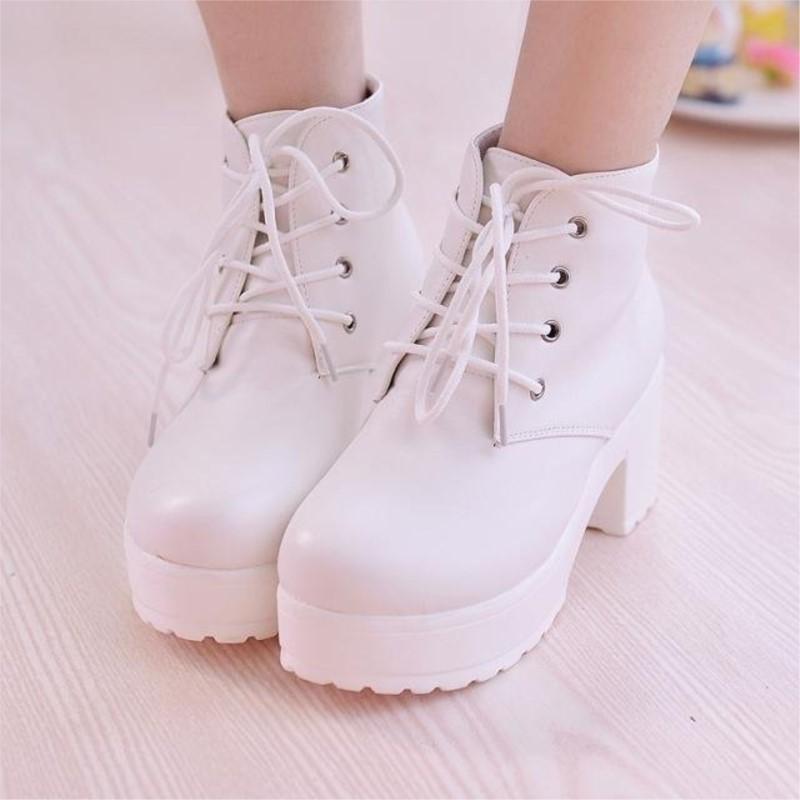Women Spring Autumn Boots Platform High Heel Lace Up Ankle Fashion Comfortable Wear For Daily Use Durable Material With Good Quality