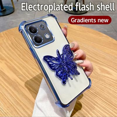 Voor Xiaomi 17 pro max 3D Vlinder Beugel Plating Houder Case Voor Xiaomi 17 Pro Max 13T 14T 12T 15T Pro Schokbestendige Standaard Cover