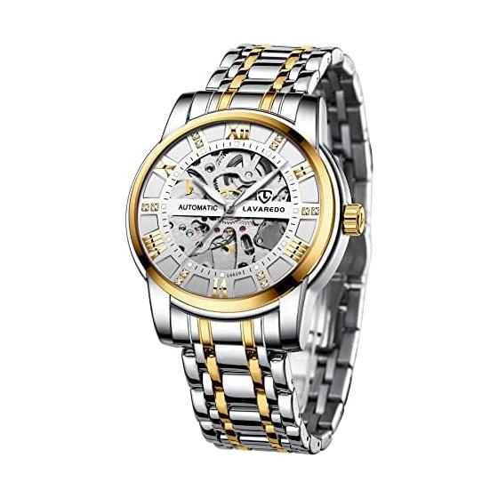 Tevise Men s Watch Skeleton Silver Stainless Steel Waterproof Automatic Luminous Diamond Roman Numeral Dial Watch Gold Blue