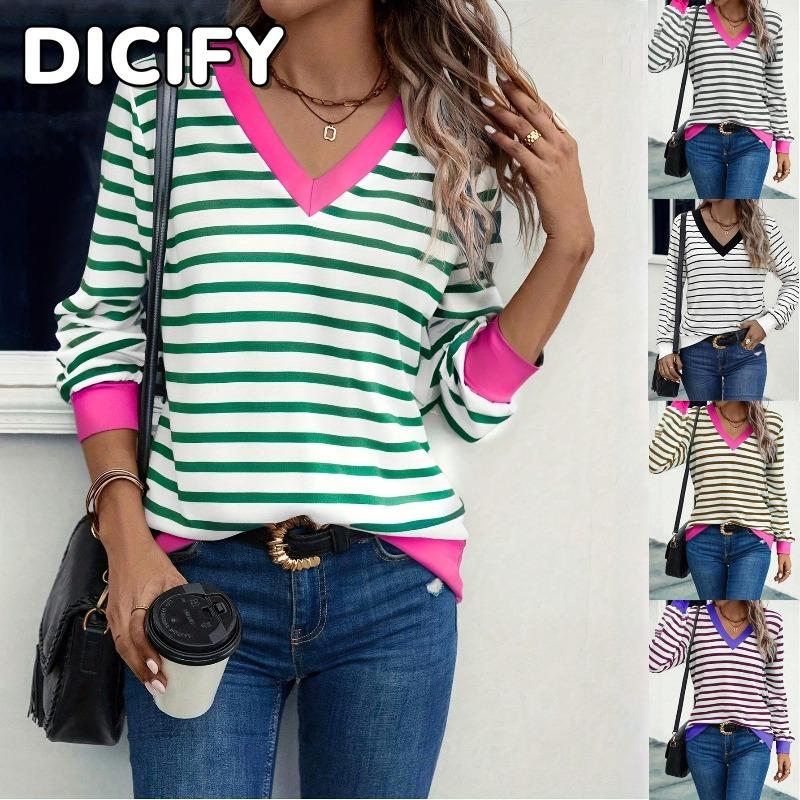 DICFY Women's Fashion Casual V-Neck Long Sleeve Blouses & Shirts