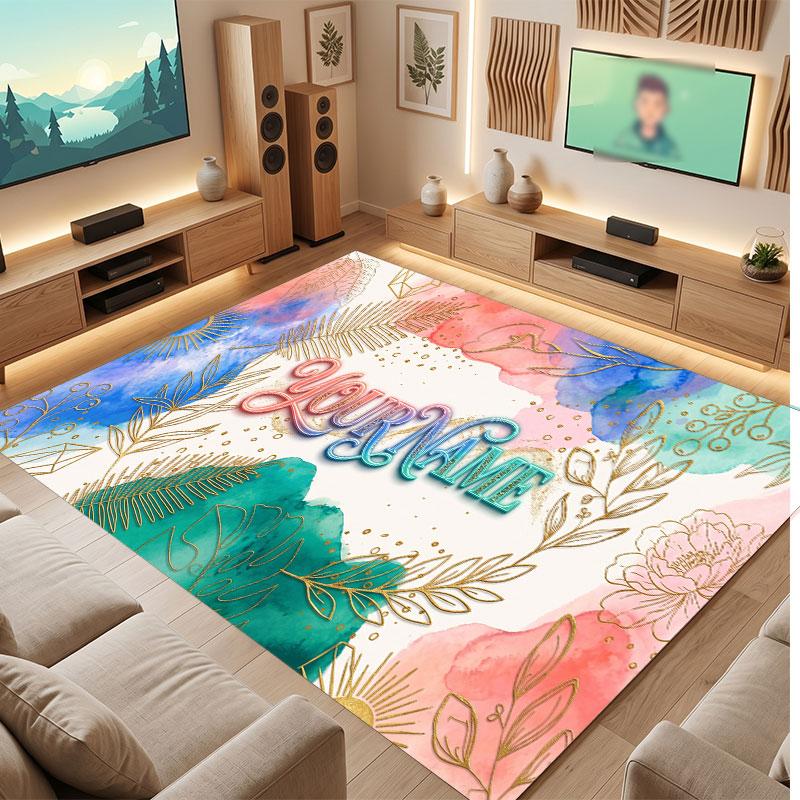 Decorative Artwork Theme Crystal Velvet Floor Rug Personalized Custom Name Text Warm Carpet Home Decoration