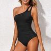 European and American New One-shoulder One-piece Tight Swimsuit for Women's Sexy Solid-color Halter Swimsuit
