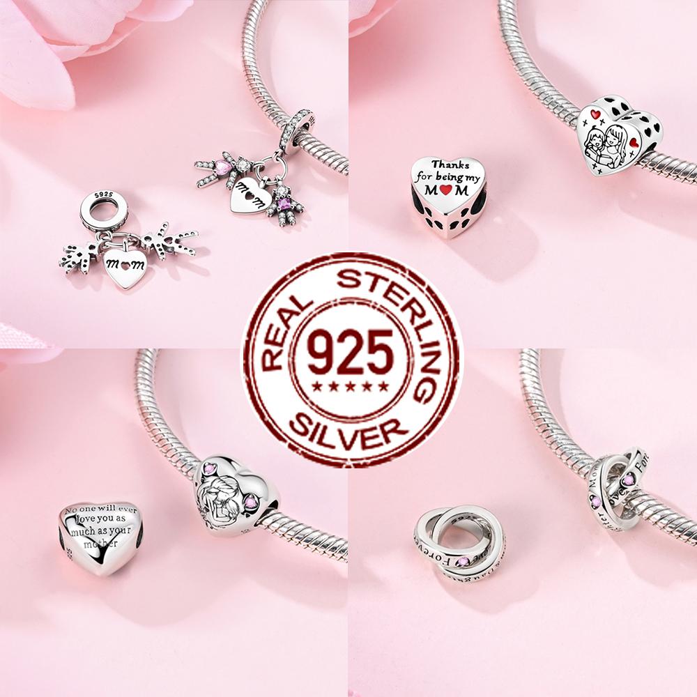 Copper Mother'S Day Charms Love Mom Family Sister Heart Beads Fit Original Bracelet Diy Women Jewelry Gift