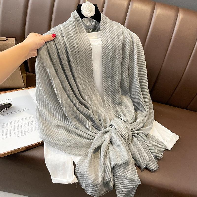 

Корейский Тондэмун весна и осень новый модный шарф мятый однотонный универсальный хлопковый и линейный платок шарф шарф 180*90cm