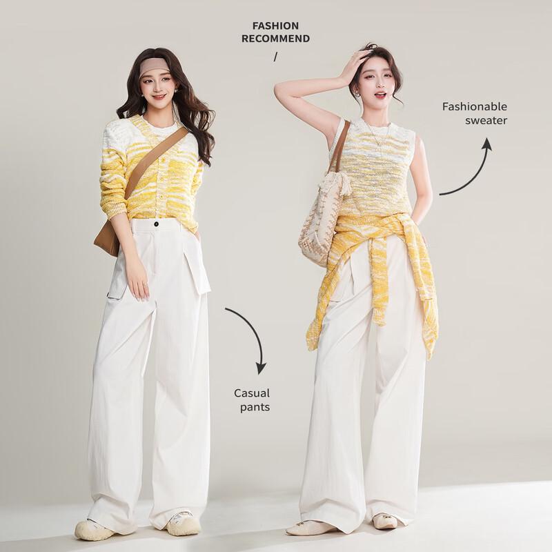 Bailuyu High Waist Wide Leg Cotton Casual Pants L белый