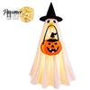 Easy to Wear Halloween Set Glowing Ghost Costume with Witch Hat & Pumpkin Tote Bag, LED Reusable Festival Clothing Light Up Fabric Outfit for