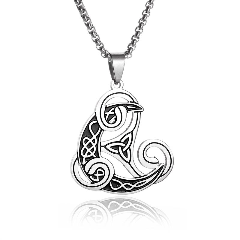 Statement Fashion Irish Celtic Knot Gemstone Pendant Stainless Steel Witchcraft Witch Knot Necklace for Men Women Amulets