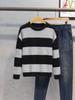 Men's Mink Velvet Sweater: High-End, Thick, Loose-Fit, Black & White Striped Knit for Autumn/Winter - Couple's Lazy Style