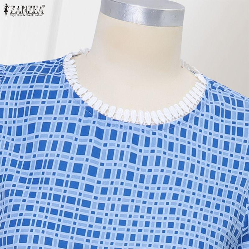 ZANZEA Women Casual Round Neck Short Sleeve Print Dress