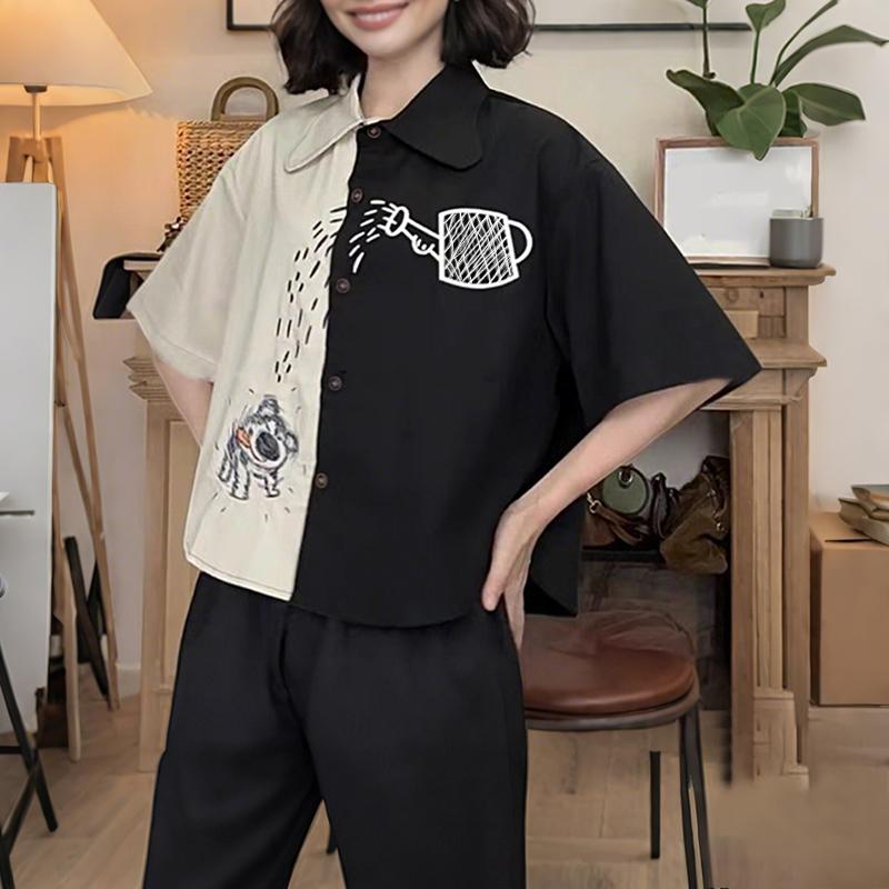 

ZANZEA Женская блузка с отложным воротником, рукавом три четверти, свободного кроя, в стиле пэчворк S