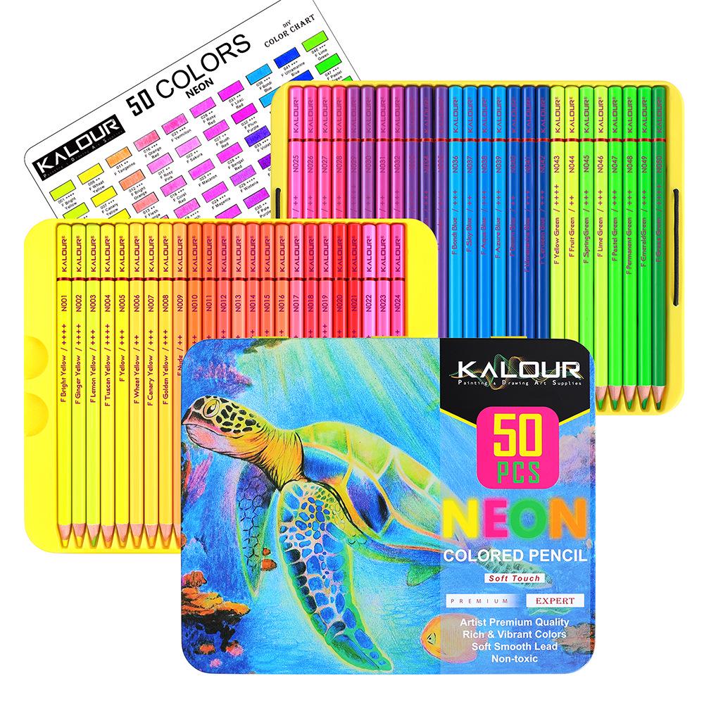 KALOUR 50-Color Fluorescent Colored Pencil Set for Art and Drawing HB