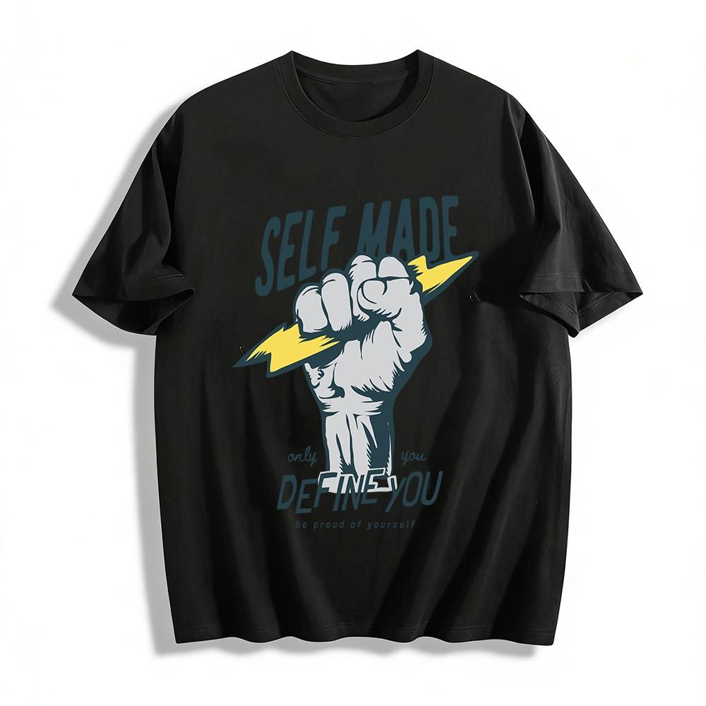 

Self Made Fist Lightning Print Tee Independent Confidence Casual Top Pure cotton T-shirt XXS