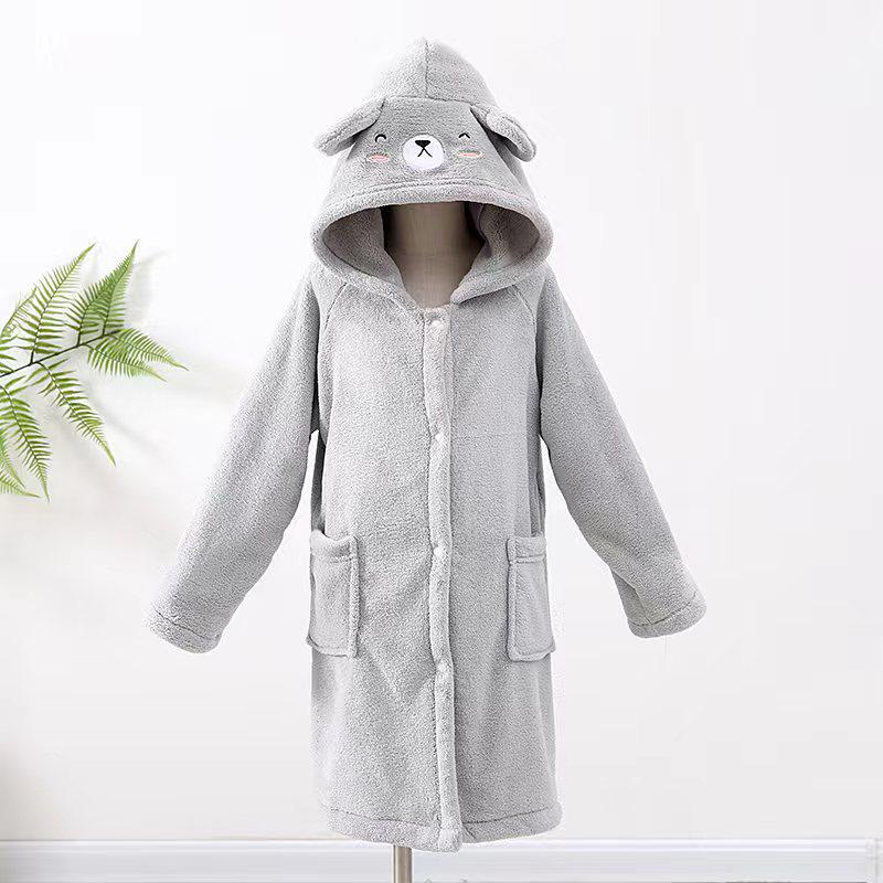 Children's Cute Cartoon Coral Fleece Hooded Bathrobe - Absorbent, No-Shed, Thick, Wearable Cloak