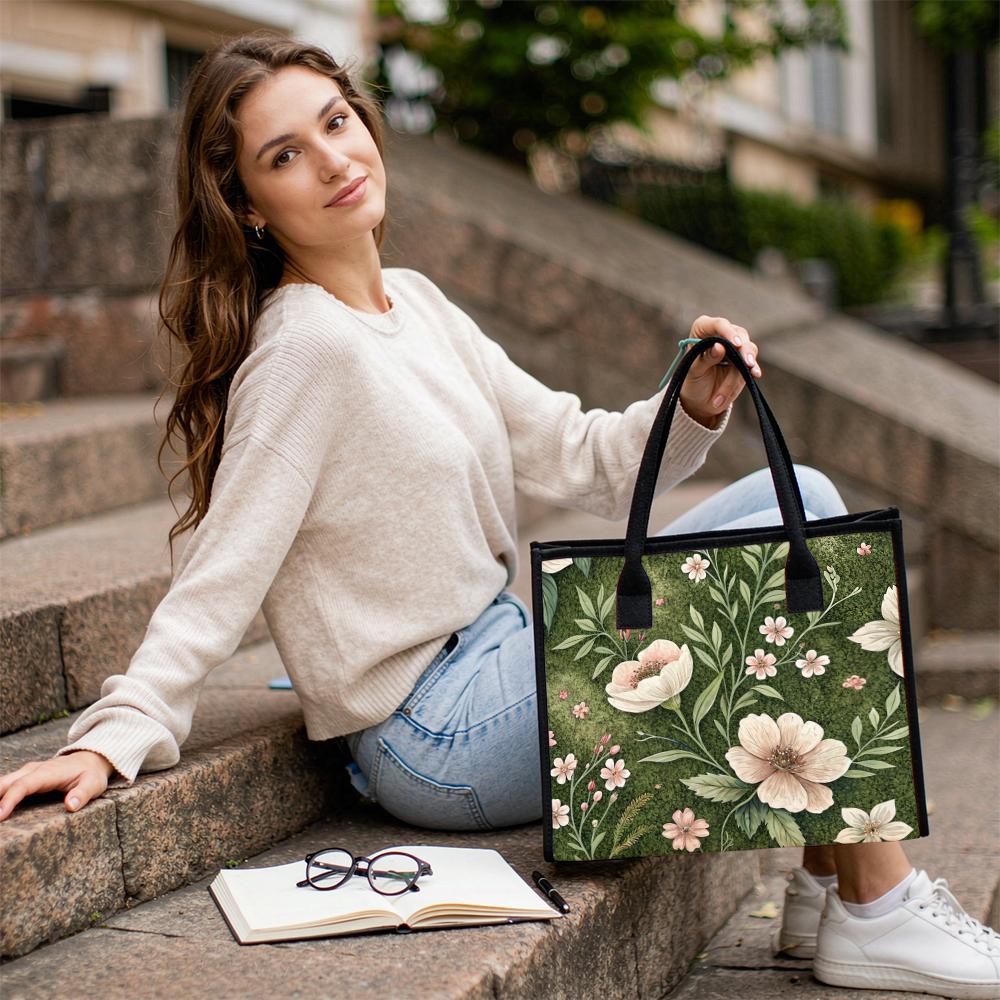 Vintage Floral Print Tote Bag for Women Casual Daily Use Large Capacity Handbag Portable Fashion Shopping Bag